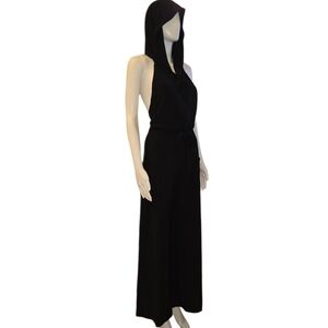 NWT NORMA KAMALI EVERLAST Black Wide-Leg Tie-Waist Halter Cut Hooded Jumpsuit XS